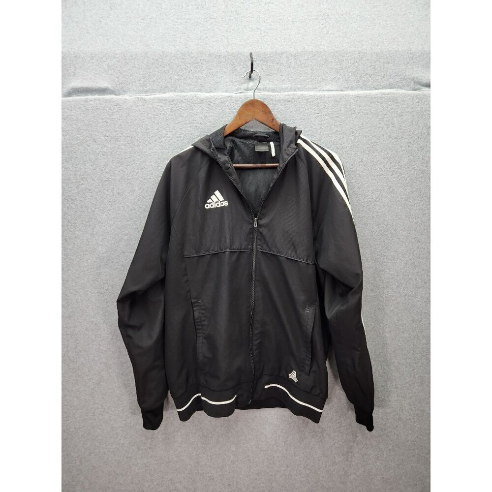 Adidas Mens Black Hooded Full-Zip Jacket With White Stripes Large‎